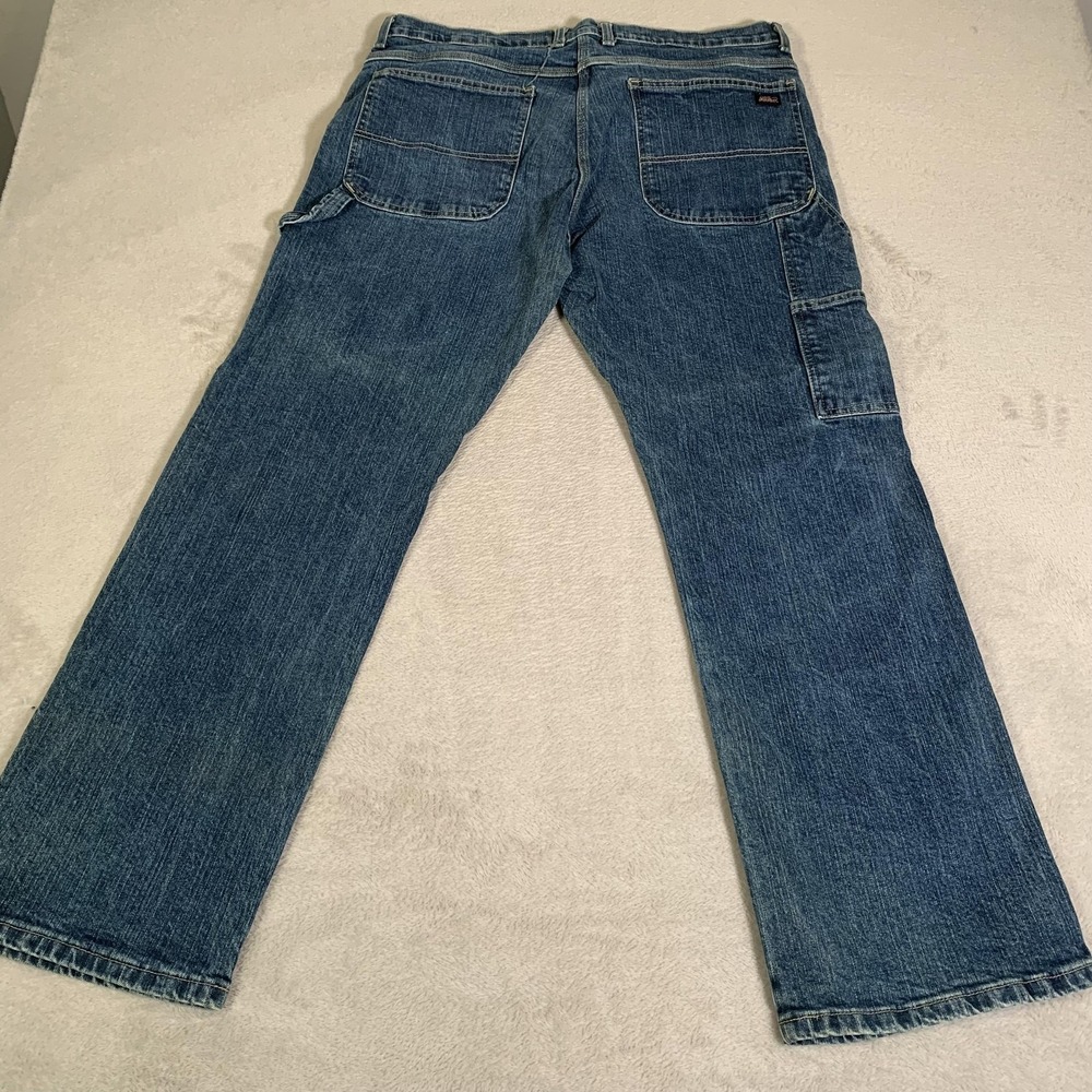 Y2K Dickies Jeans Mens 36x30 Blue Medium‎ Wash Relaxed Straight Carpenter FLAW